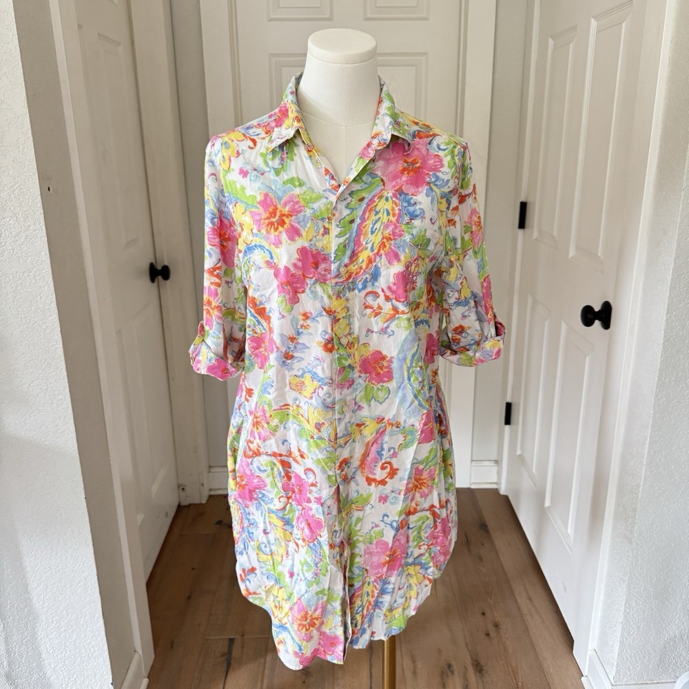 Vtg LRL Ralph Lauren Nightgown Sleep Shirt Women Sz S Floral‎ Button Up Cotton